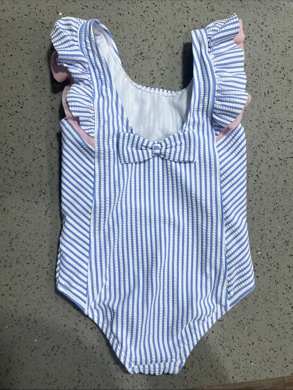 Ruffle Butts Toddler Girls UPF50+ Seersucker Waterfall One Piece Swimsuit 3T